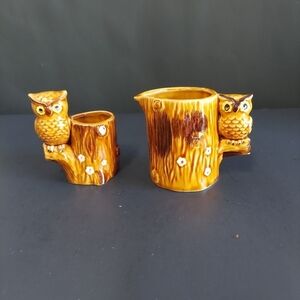 Vintage set of Owl Creamer and Toothpick Holder
